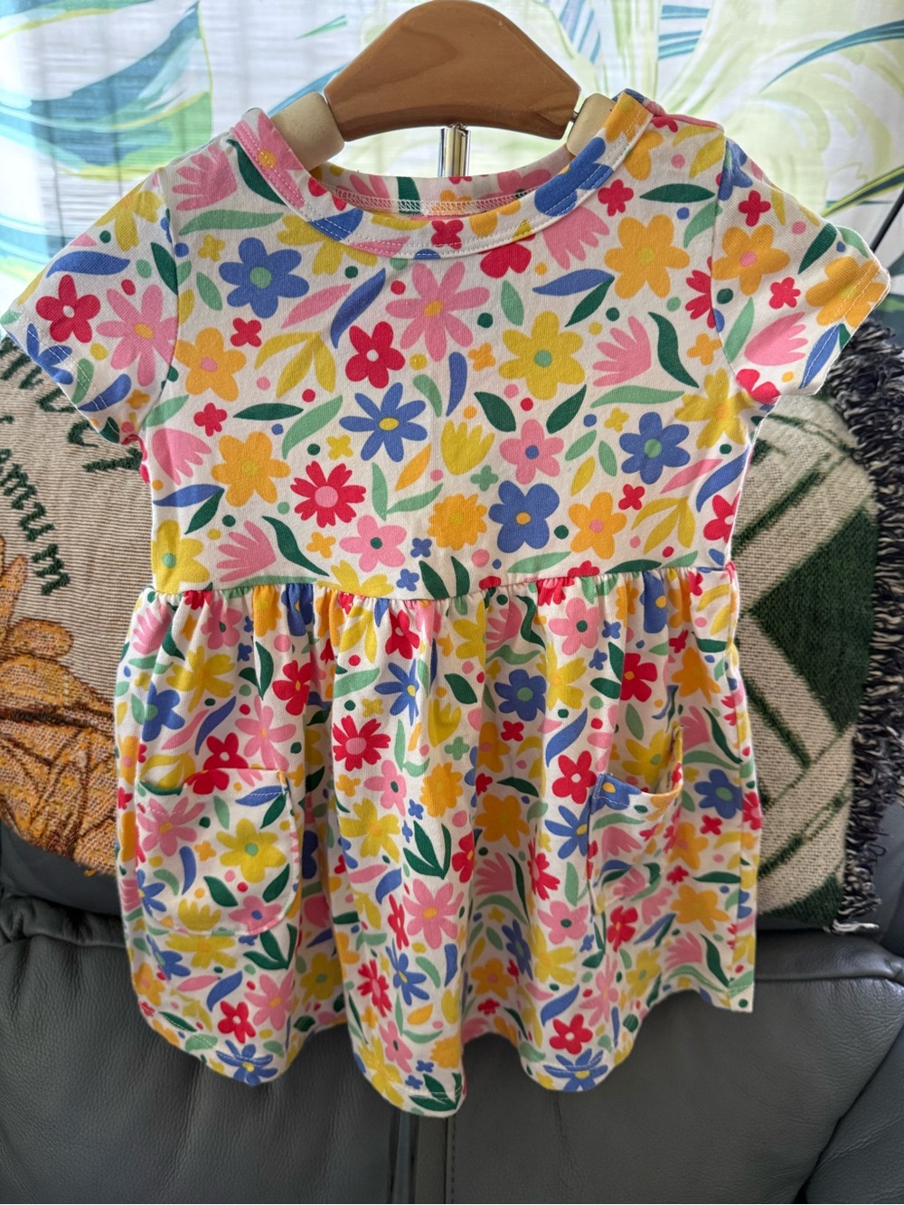 wonder nation Floral Cotton Play Dress in Pink, Yellow, Blue & Green.  NWOT